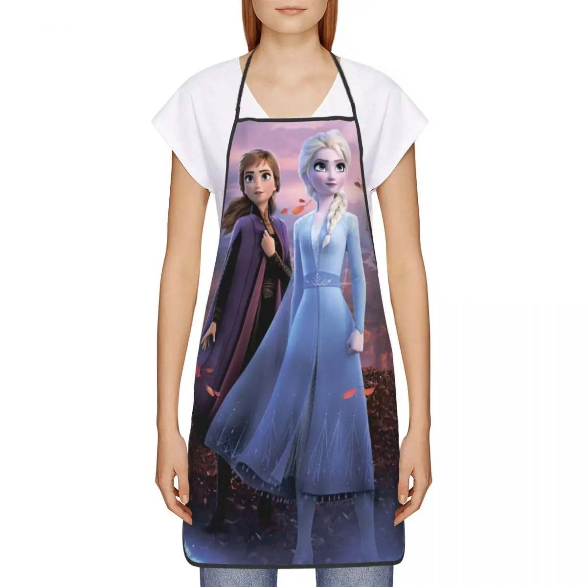 Custom Frozen Princess Elsa Anna Apron for Women Men Unisex Bib Anime Kitchen Cooking Tablier Cuisine Chef Gardening