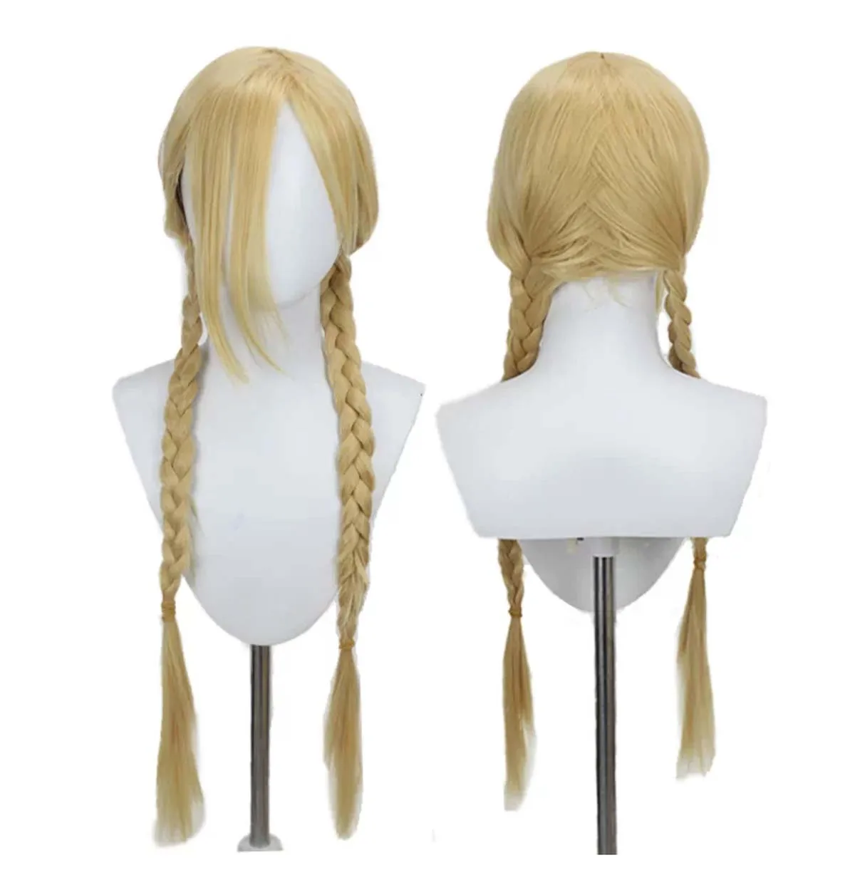 Women Game Cammy White Cosplay Wig Light Golden Double Braids Heat Resistant Synthetic Hair Adjustable Wig Cap Halloween Party