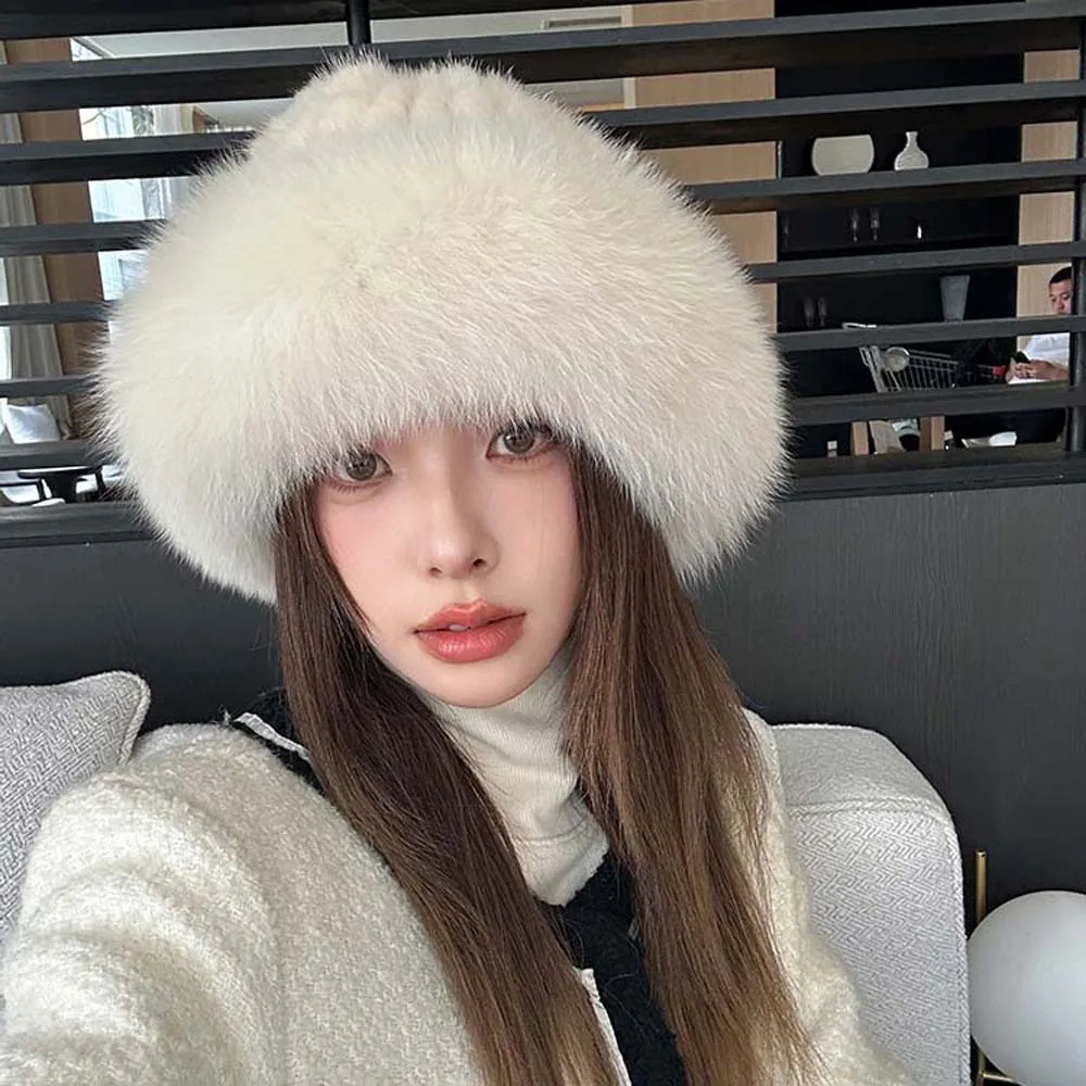

2025 New Winter Thicken Cold Windproof Snowy Warm Hat Fluffy Fur Bucket Hat for Women Plush Fisherman Hat