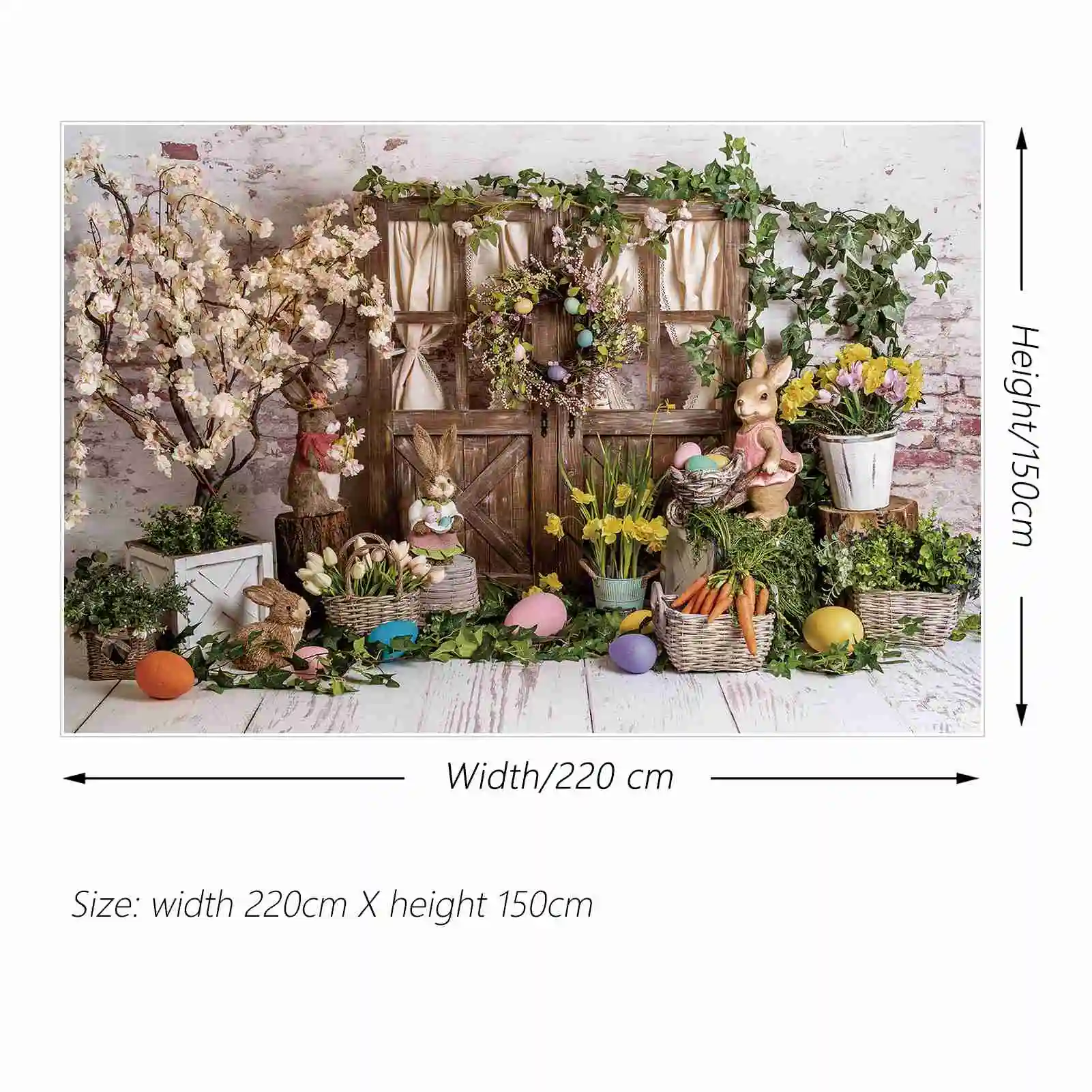 MOON.QG Easter Day Backdrop for Photography Spring Wood Plank Rabbit Bunny Eggs Party Photo Background Children's Shooting Props