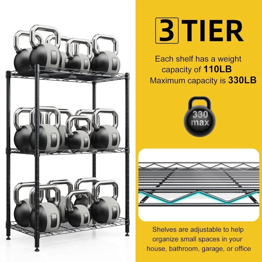 Ajustável Metal Prateleiras Organizador, Standing Shelf Unit, Racks de armazenamento para Restaurante Garagem, 3 Tiers