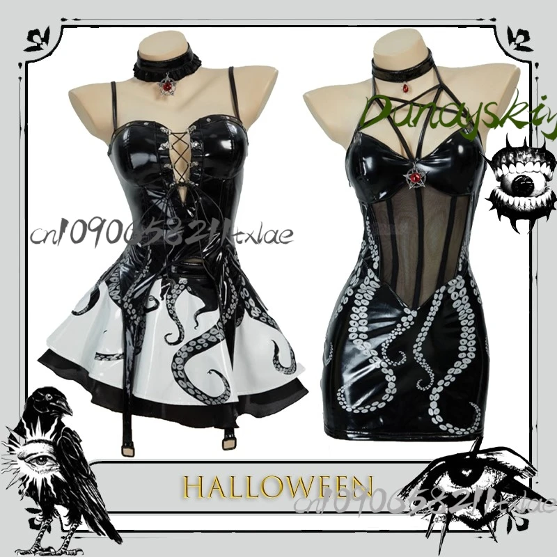 

Cos Store Ктулху, темное готическое платье для косплея, костюм осьминога, средневековый готический костюм, черное платье нерегулярной формы с лямкой на шее, расклешенное