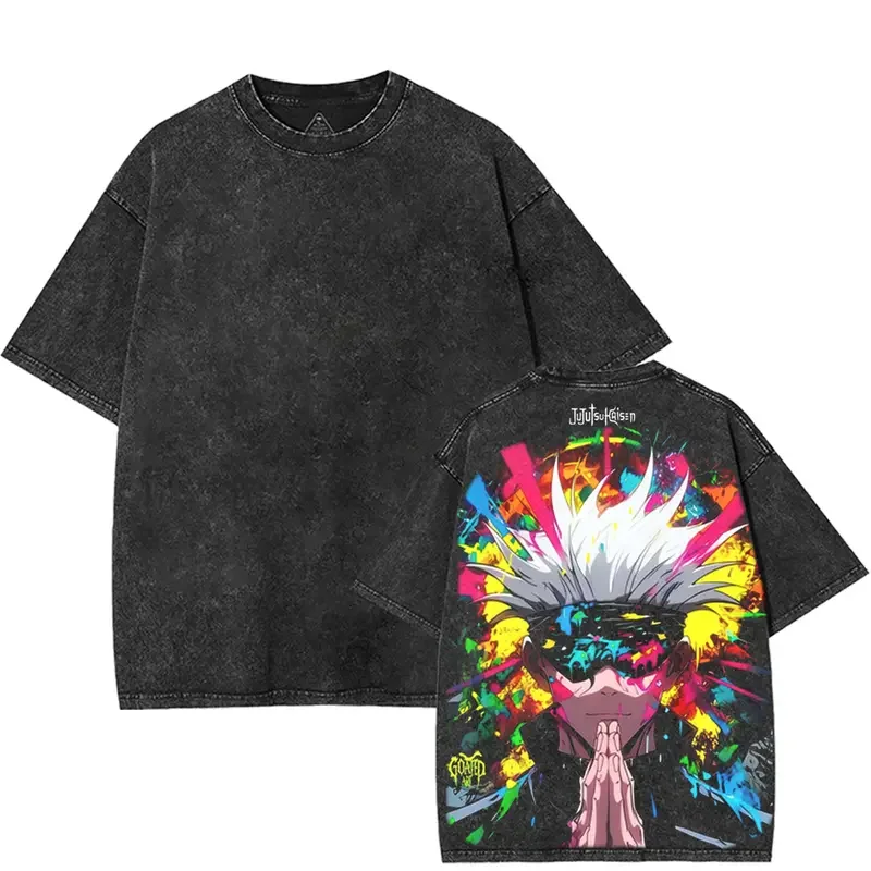 Gojo Satoru Jujutsu Kaisen Anime Clothing Men Women Oversized T-shirts Short Sleeve Washed T Shirt Cotton Tshirt Harajuku Tops