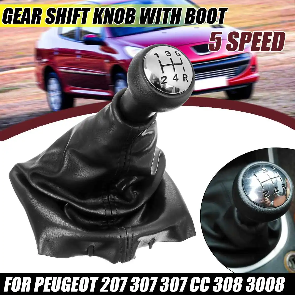 5 Speed Gear Shift Knob Gaiter Boot Cover For Peugeot 207 307 307CC 308 Gear Shifter Knob Stick PU Leather