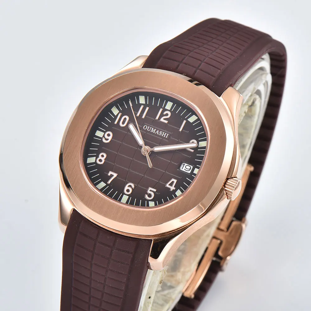 Relógio masculino prateado 42mm, movimento nh35, relógio mecânico automático, vidro de safira, pulseira de borracha, relógio à prova d'água para homens de negócios