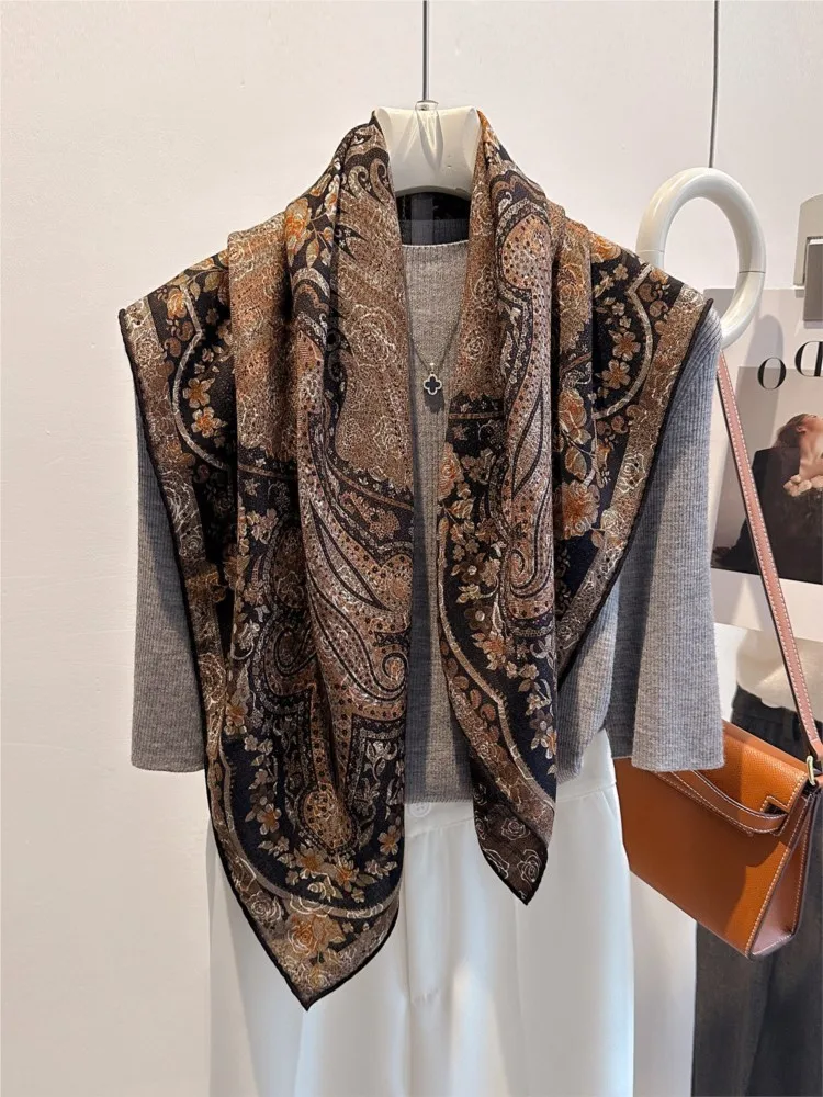 silk and real wool scarf for women new style large square air-conditioned room shawl outerwear