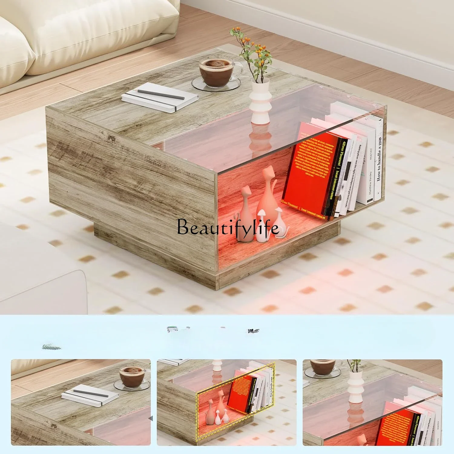 

*LED light coffee table fashionable modern simple square Italian tea table cross-border model
