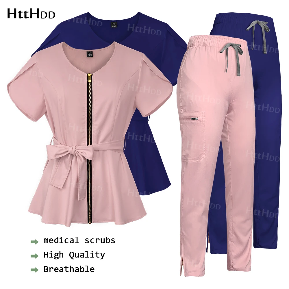 Trendy Hospital Jogger Clothes Ladies Beauty Spa Salon Work Suit Soft Healthcare Nurse Medical Scrubs Doctor Uniforms Sets Women