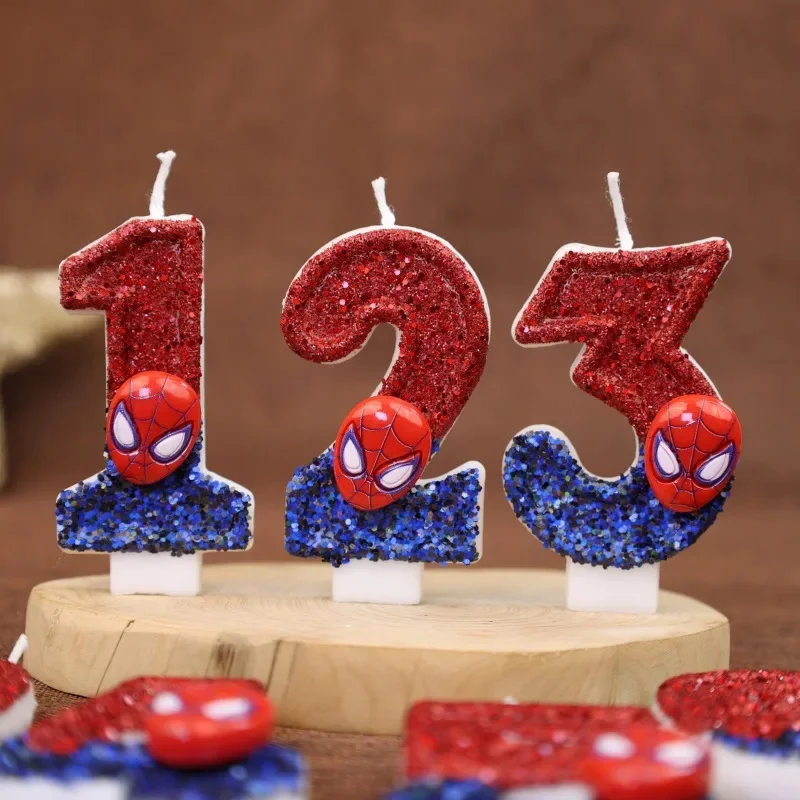 Velas de Cumpleaños con Números del 0 al 9, Divertidas Velas con Temática de Spider-Man para Pastel, Velas Rojas y Azules con Lentejuelas para Decorar Pasteles