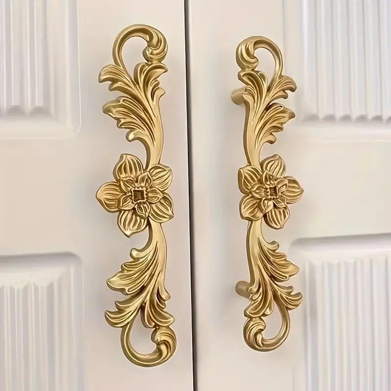 

1Pcs Brass Drawer Handle, Patterned Flower Bar handles, Vintage European Style, Hand-held Closet Door Pulls