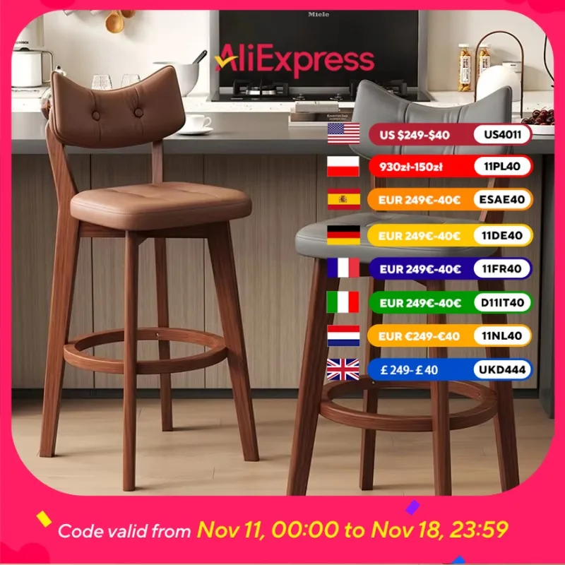 

Modern Commercial Luxury Bar Stools Back Wooden Sturdy High Cuisine Bar Stools Dining Home Kitchen Sillas De Comedor Furniture