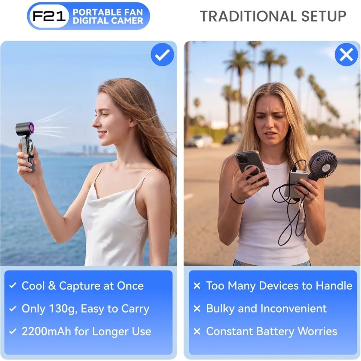 A72U 1080P Gimbal Camera with Fan 270° Handheld Pocket Camera Rotatable HD Vlog Camera with Cooling Fan Black