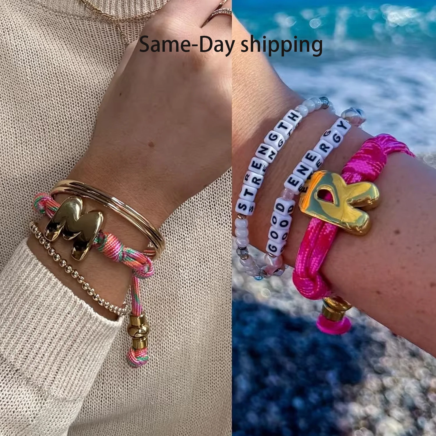 Custom Big Initial Letter Bracelet DIY Handmade Braided String Bubble Bracelet For Women Charm Letter Colorful Woven Jewelrgiftf