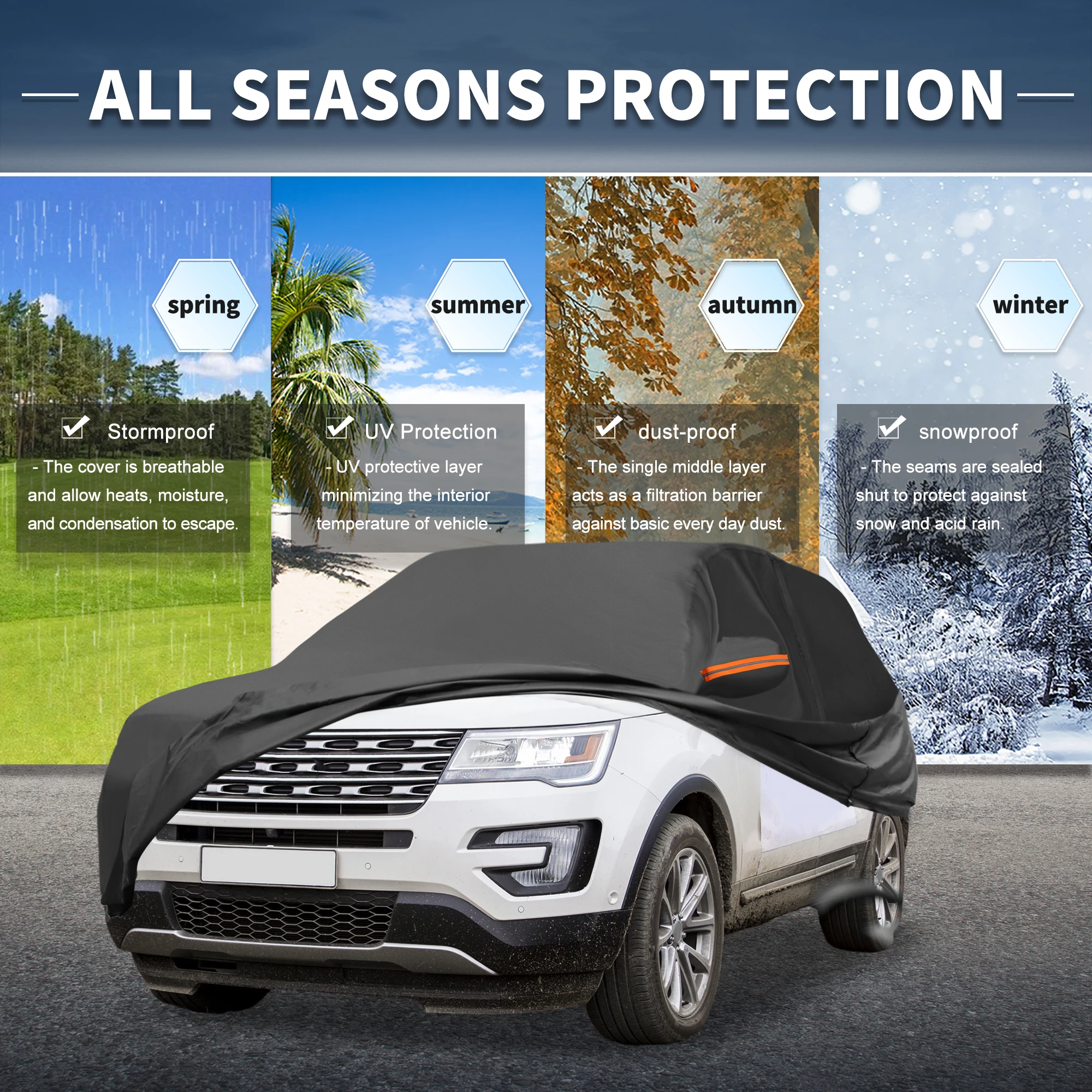 

UXCELL for Ford Explorer 210D-PU Outdoor Full Car Cover All Weather Windproof Sun Rain Snow Protection with Driver Door Zipper