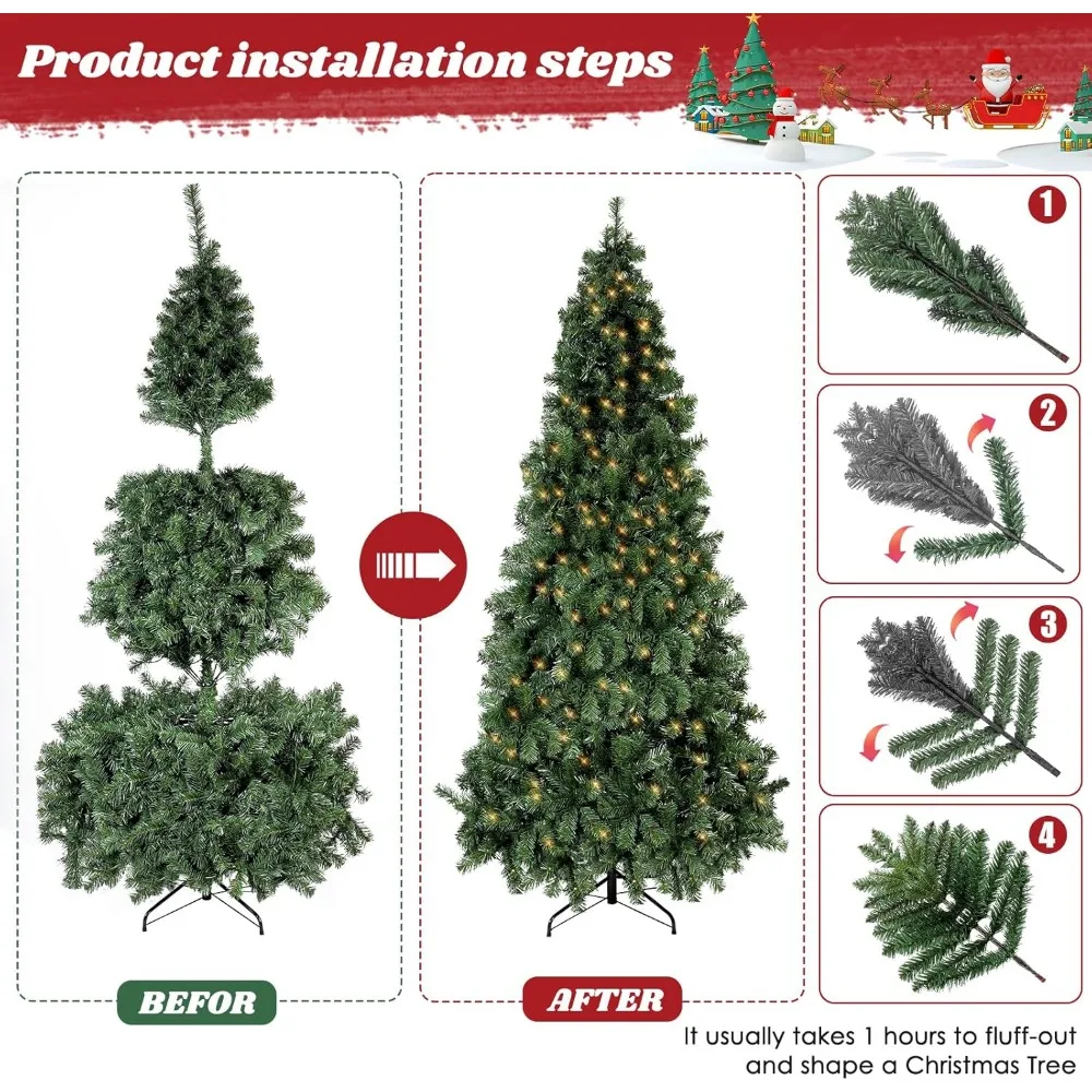 شجرة شجرة شجرة شجرة عيد الميلاد المميزة بطول 9 أقدام - 750 فروع و250 مصباح LED لديكور المنزل والمكتب والحفلات #5