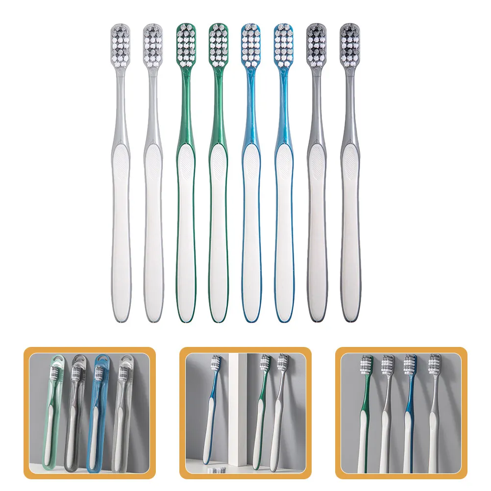 8Pcs Hard Bristles Men Toothbrush Deep Cleaning Manual Adult Travel Household Portable Lightweight Handheld Large Head Travel