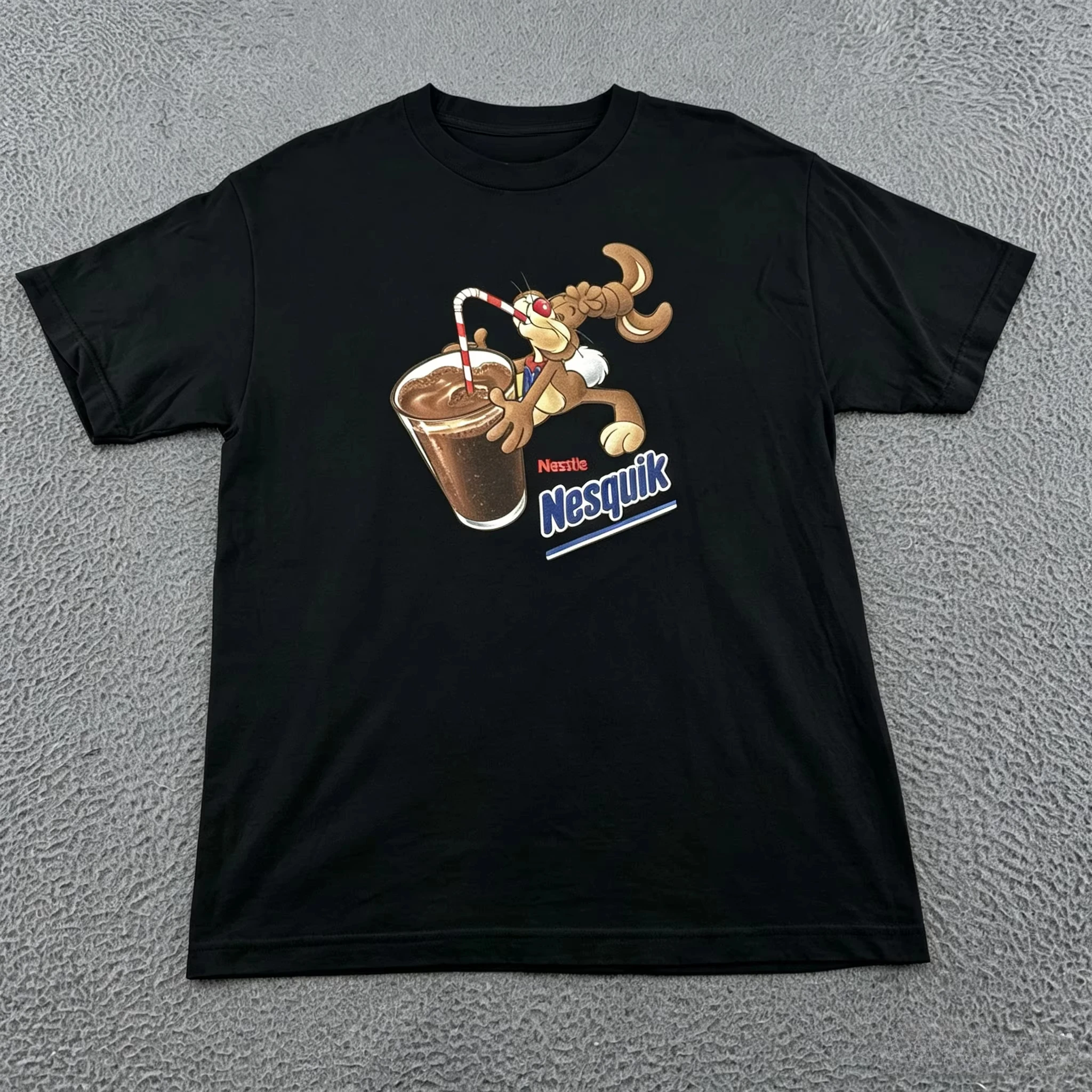 New Arrival Retro Cartoon Bunny Drinking Chocolate Drink Graphic T Shirt Men Vintage Street Loose Short Sleeve Tees