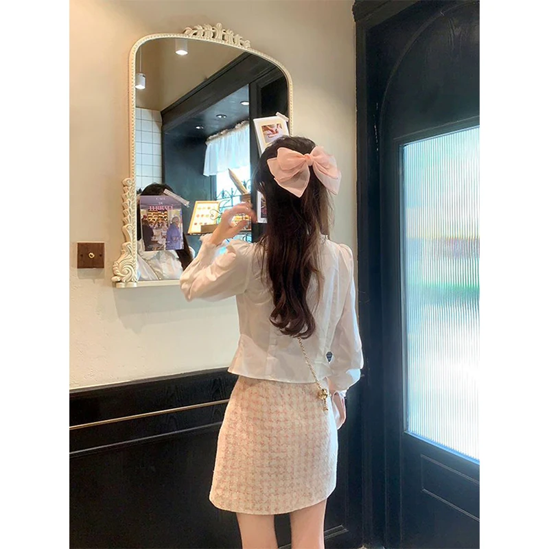 Sweet White Shirts Women Preppy Peter Pan Collar Slim Blouses Student Autumn Korean Long Sleeve Basic Casual All Match Tops New