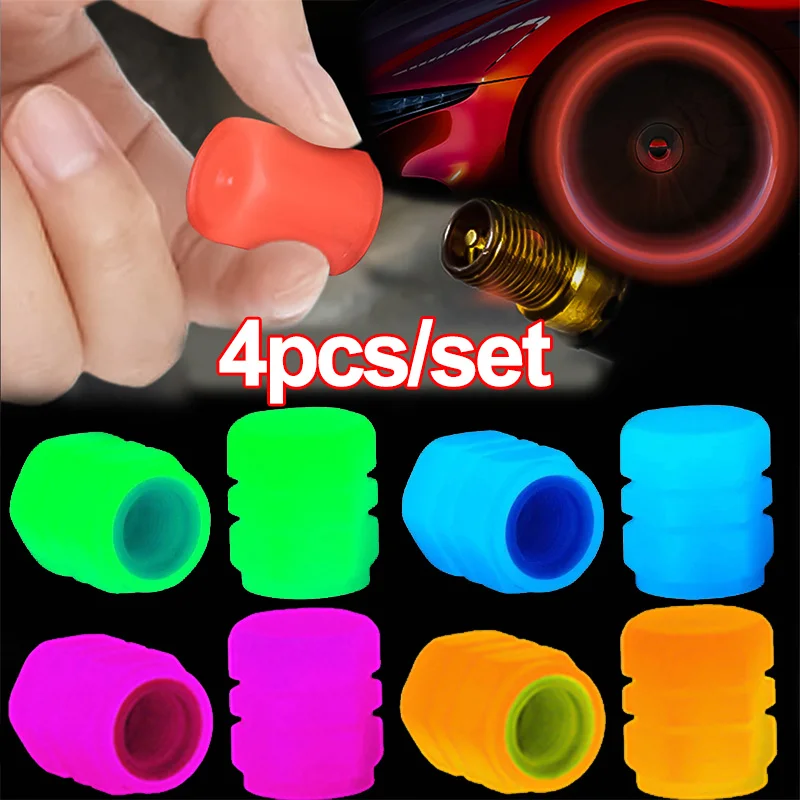 4-1PCS Luminous Valve Caps Fluorescent Night Glowing Car Motorcycle Bicycle Bike Wheel Tyre Hub Luminous Valve Stem Caps Decors