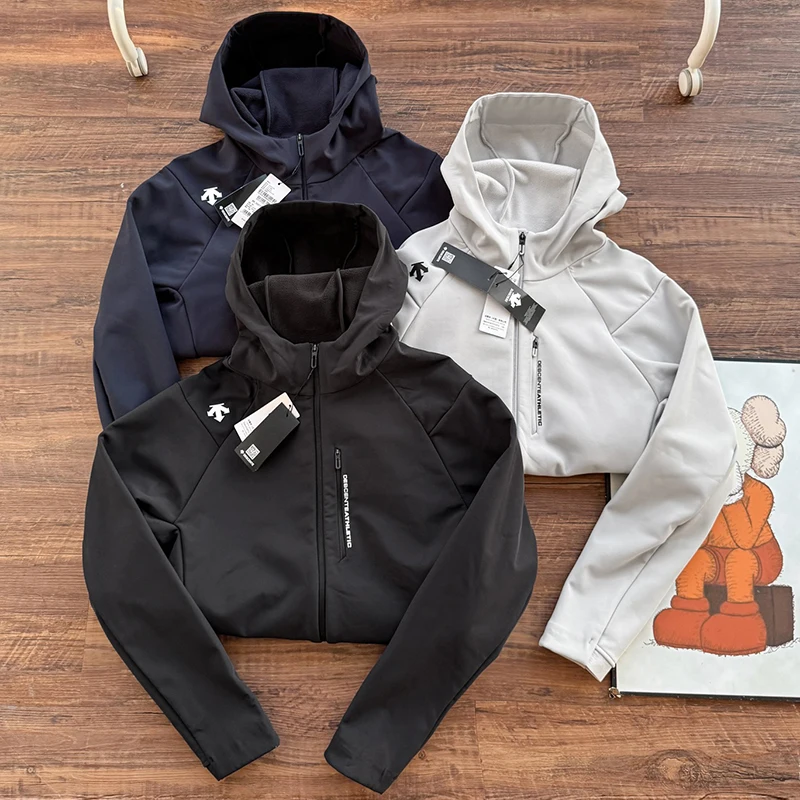 Sports and fitness plus velvet soft shell jacket stand collar long sleeve men's jacket 2026 autumn new style DESCENTE