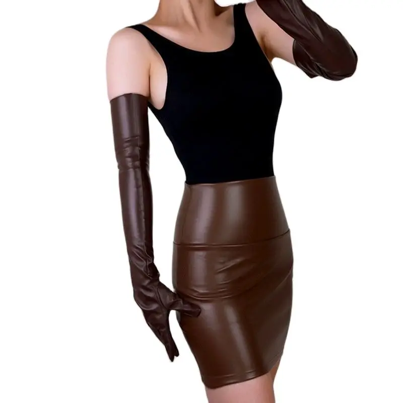 

Лакированные кожаные перчатки длиной 60 см, искусственная кожа, яркая кожаная наклейка, зеркало, сапфировый, синий, темно-синий, женский WPU02-60