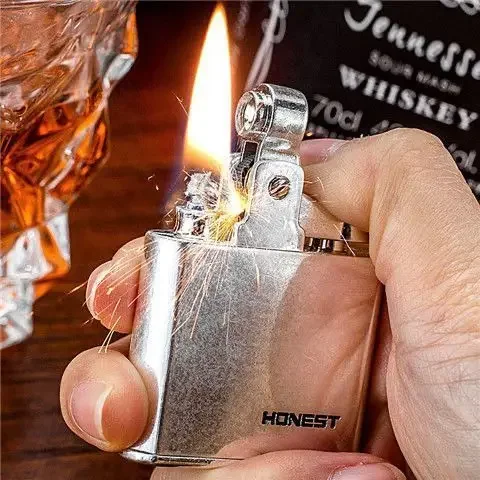 Genuine HONEST Kerosene Gasoline Oil Lighter Retro Old Style Metal One Button Press Knocking Machine Male Cigarette Smoking Gift