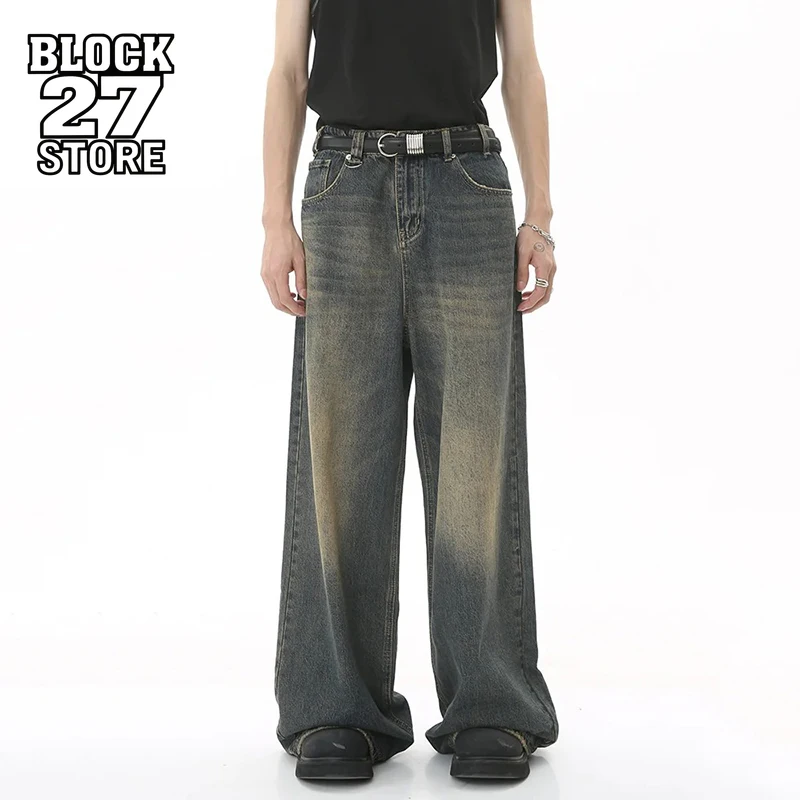 

Harajuku Men's Baggy Straight Leg Jeans Vintage Wash Wide Leg Denim Pants Casual Loose Fit Streetwear Fashion Trousers Autumn