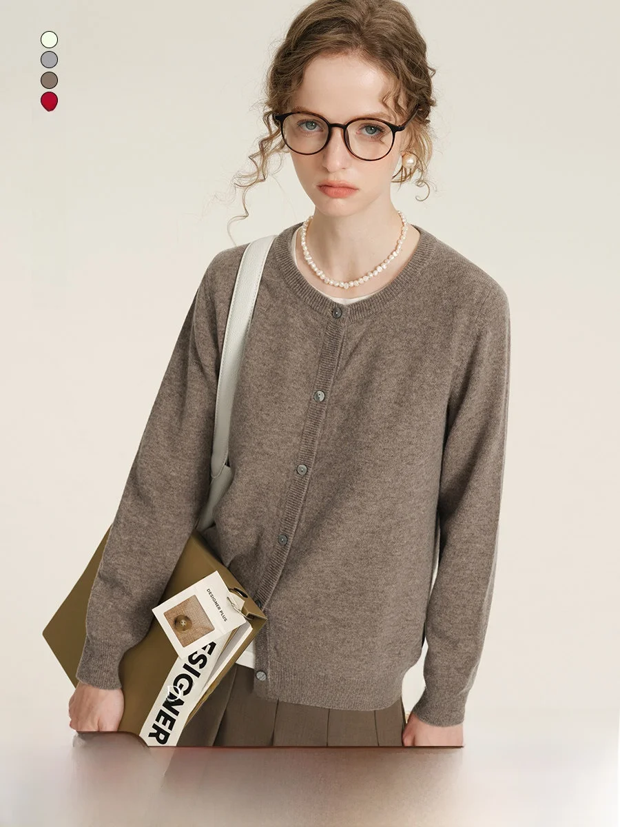 

Мягкий уютный вязаный кардиган из 100% шерсти с круглым вырезом, в нескольких цветах, для многослойных образов, в корейском стиле, свободного кроя, с длинными рукавами