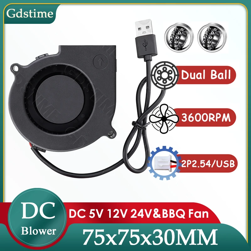 GDSTIME 7530 Fan 24V Radial Fan 75*30MM 12V Blower Fan 75MM Fan 5V Turbo Radiator 7CM Centrifugal Air Extractor for BBQ,Purifier
