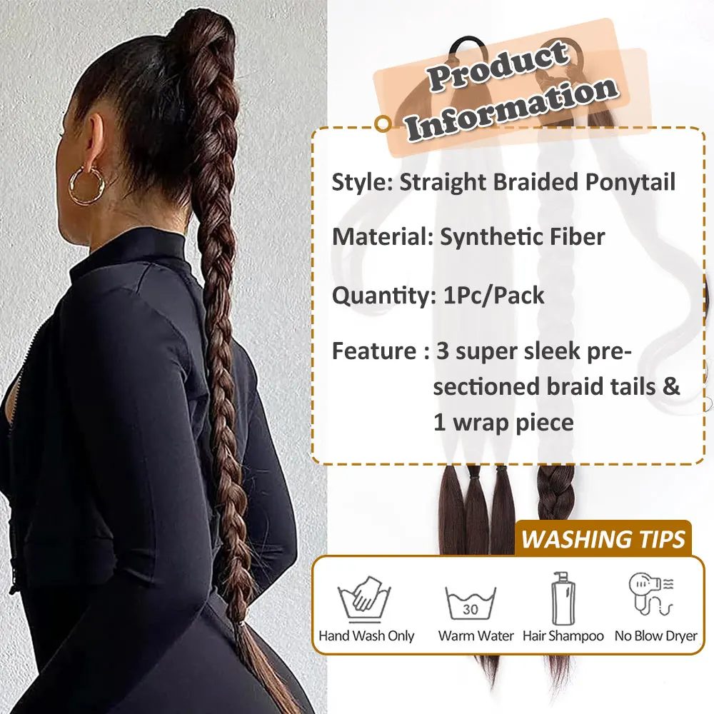 Extensión de cola de caballo trenzada de 24 pulgadas con lazo para el cabello, extensiones de cabello envolvente recta, cola de caballo, cabello sintético suave Natural DIY