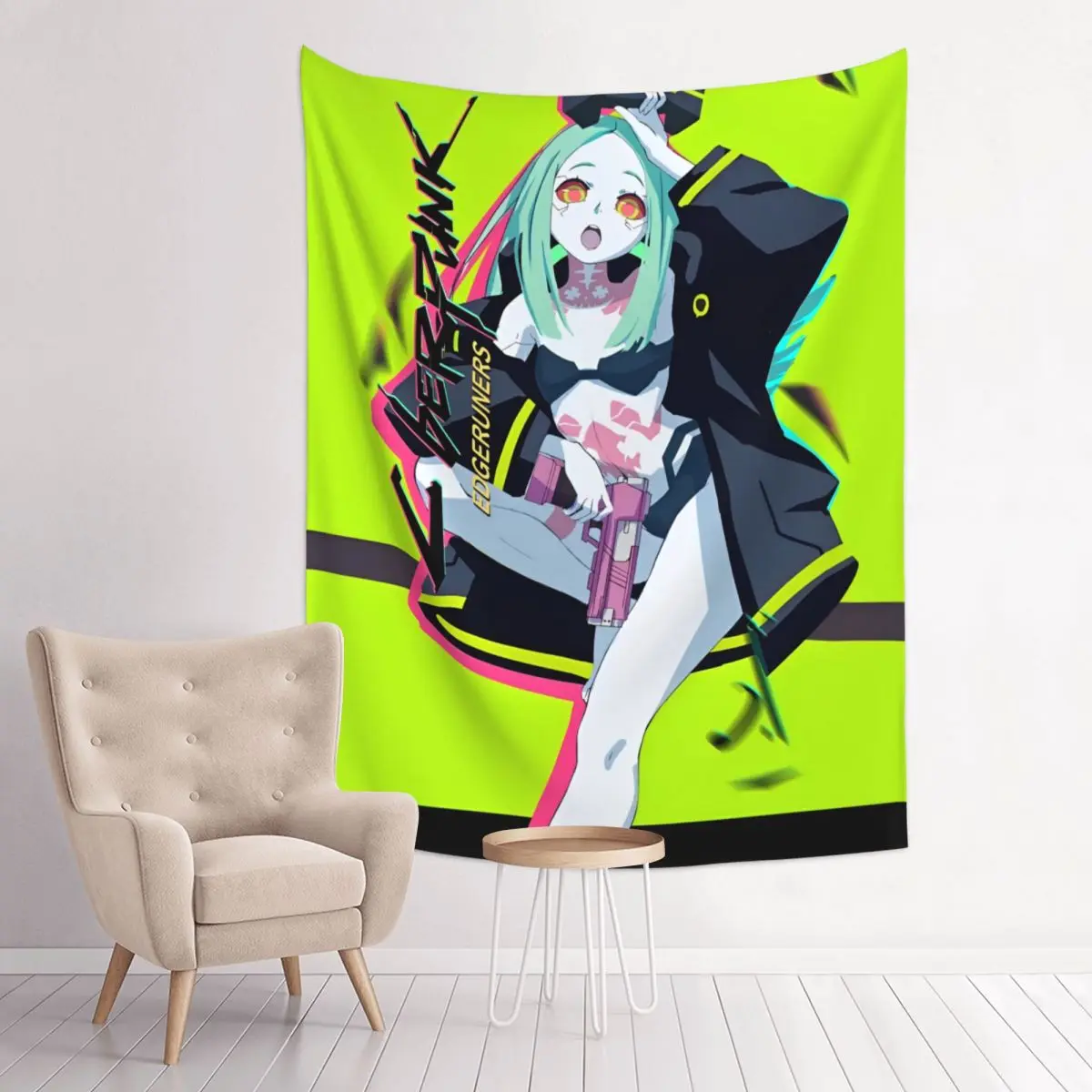 Rebecca Cyberpunk Edgerunners Anime Tapestry – Wall Hanging Wall Decor Table Cover Witchcraft Wall Blanket for Living Room