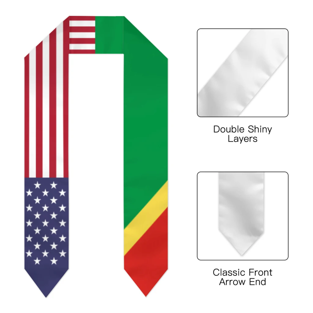 Graduation Sash Republic of Congo & USA United States Flag Stole Shawls Graduate Wraps Scraf International Student Pride Gifts