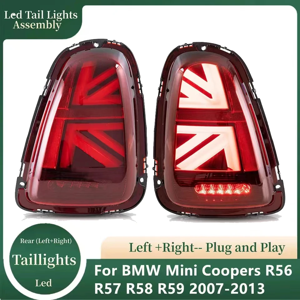 Union Jack Led Tail lights Assembly For BMW Mini Cooper R56 R57 R58 R59 2007-2013 Rear Lamp DRL Fog Taillights Plug and Play