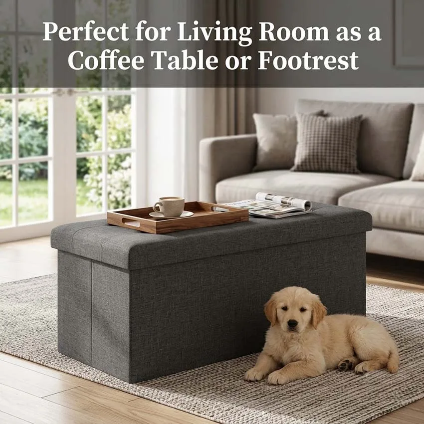 Folding Storage Ottoman Bench and Cube, Gray Tufted Fabric Storage Chest Footrest Seat with 400 lb Capacity for Bedroom Entryway Living Room, Multiple Sizes view 6