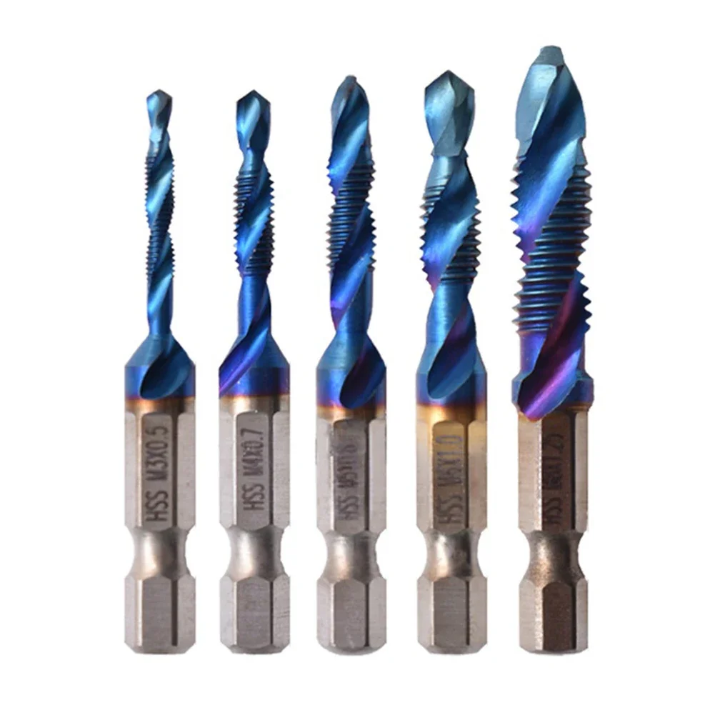 Drilling And Tapping Combined Drill Tap Bits Set Drill Bits 5 Pieces High Speed Steel Material Cutting On Soft Metal