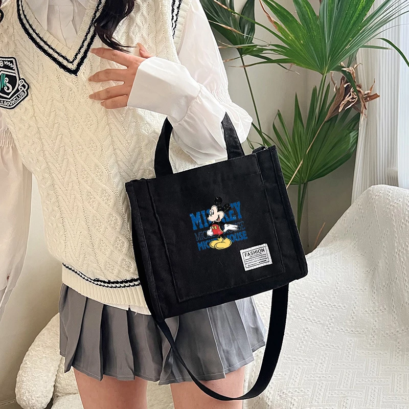 Disney Mickey Mouse Women Corduroy Shoulder Bag Female Small Cotton Crossbody Bags Canvas Messenger Bags Cute Outdoor Travel Bag