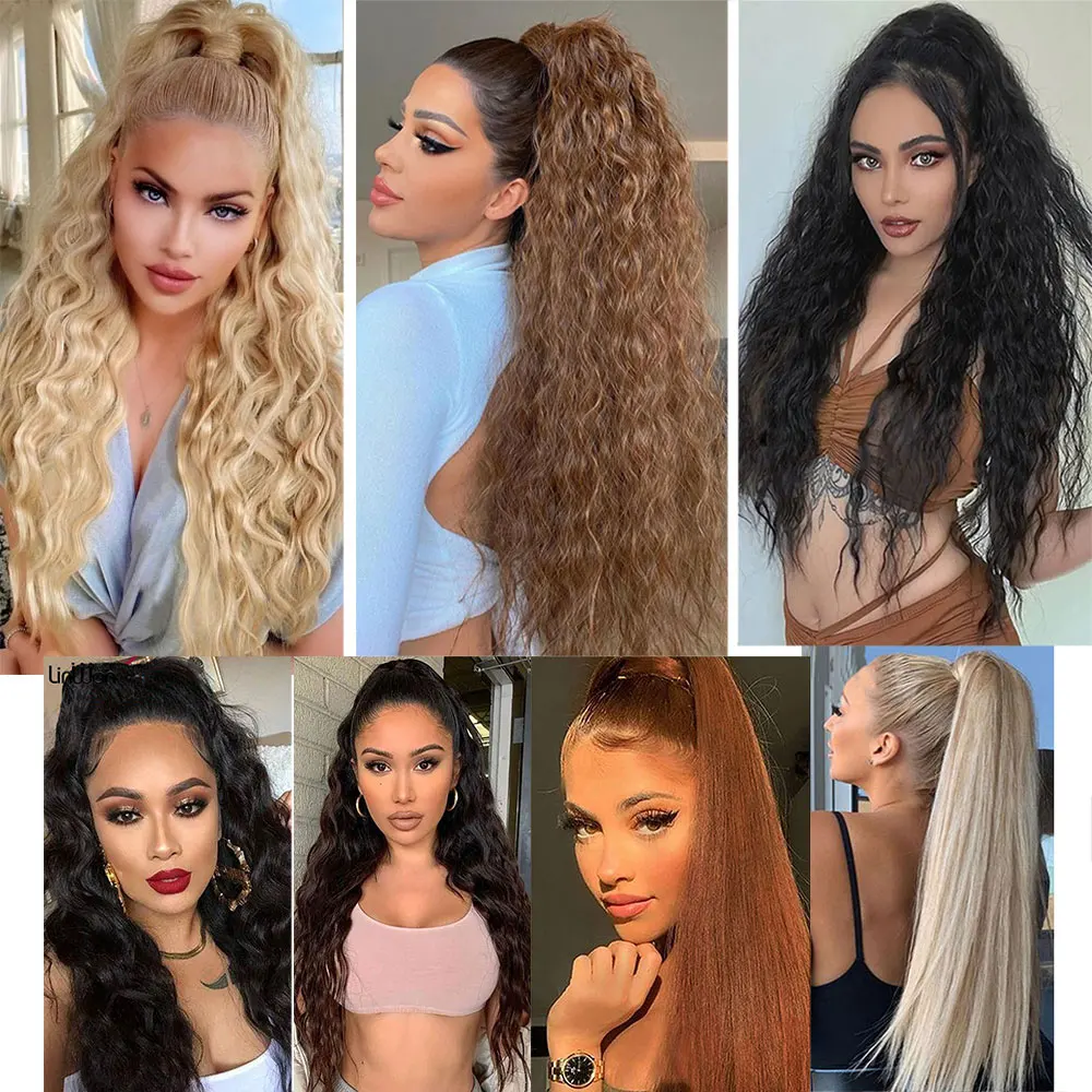 Synthetic Long Straight Claw Clip On Ponytail Hair Extensions 20Inch Heat Resistant Pony Tail Hair piece For Women Daily Party