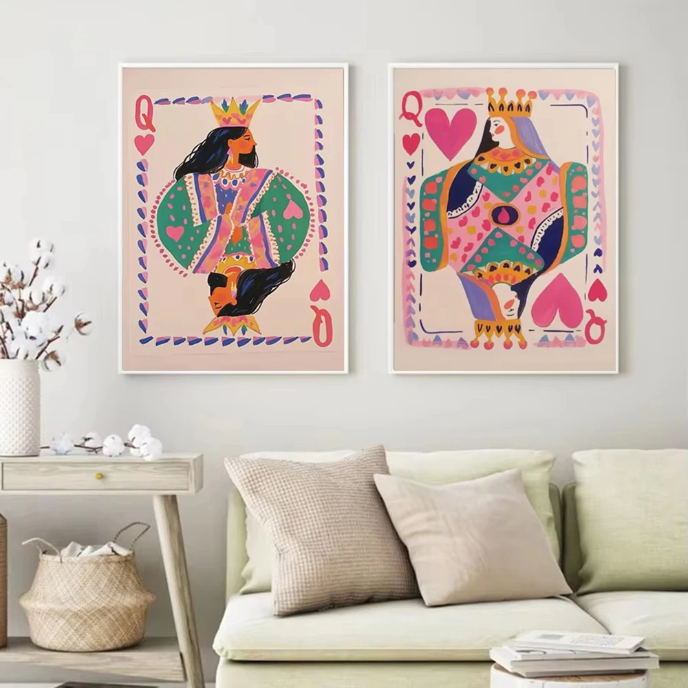 Queen of Hearts Poker Poster Colorful Playing Card Print Canvas Painting Preppy Wall Art Pictures for Room Home Aesthetic Decor - view 3
