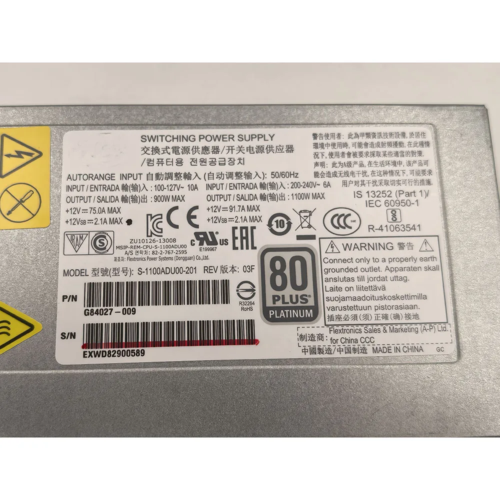 S-1100ADU00-201 G84027-007 1100W Server Power Supply Fully Tested