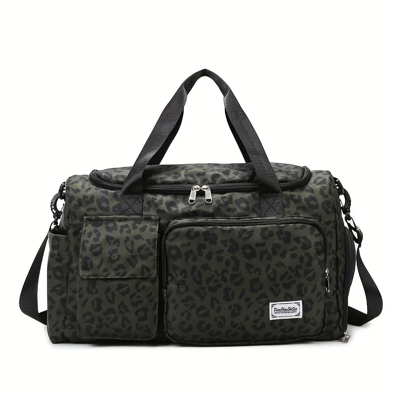 Large-Capacity Leopard Print Travel Duffel Bag – Features Multiple Compartments, a Dedicated Shoe Compartment, and a Spacious Design Suitable for Overnight Trips or Carry-On Use. A Durable Nylon Casual Sports/Gym Bag for Women—Ideal for the Gym, Travel, a - view 8