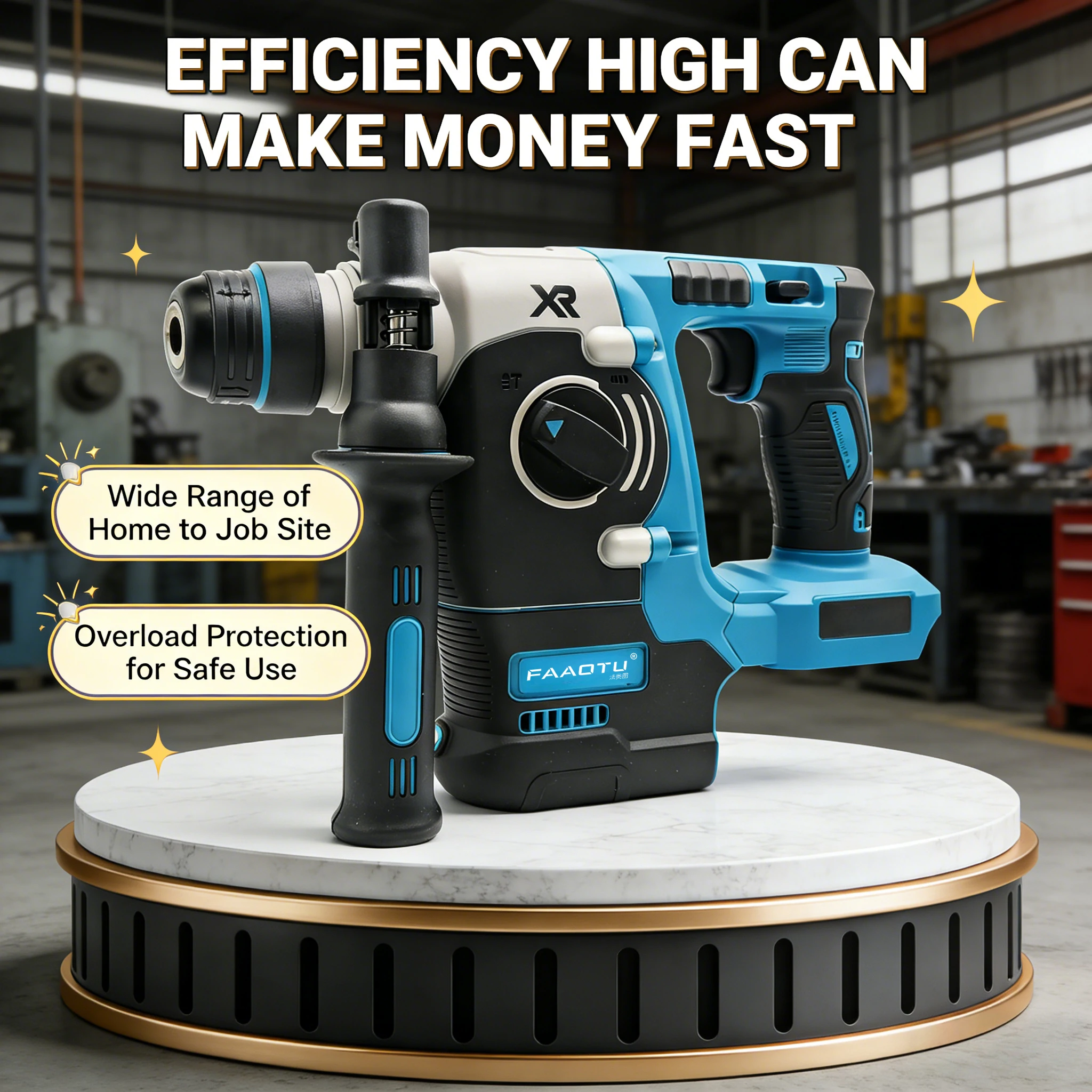 FAAOTU 273 Electric Cordless Brushless Hammer Drill Rechargeable Rotary Hammer Drilling Compatible with MT batteries NO battery