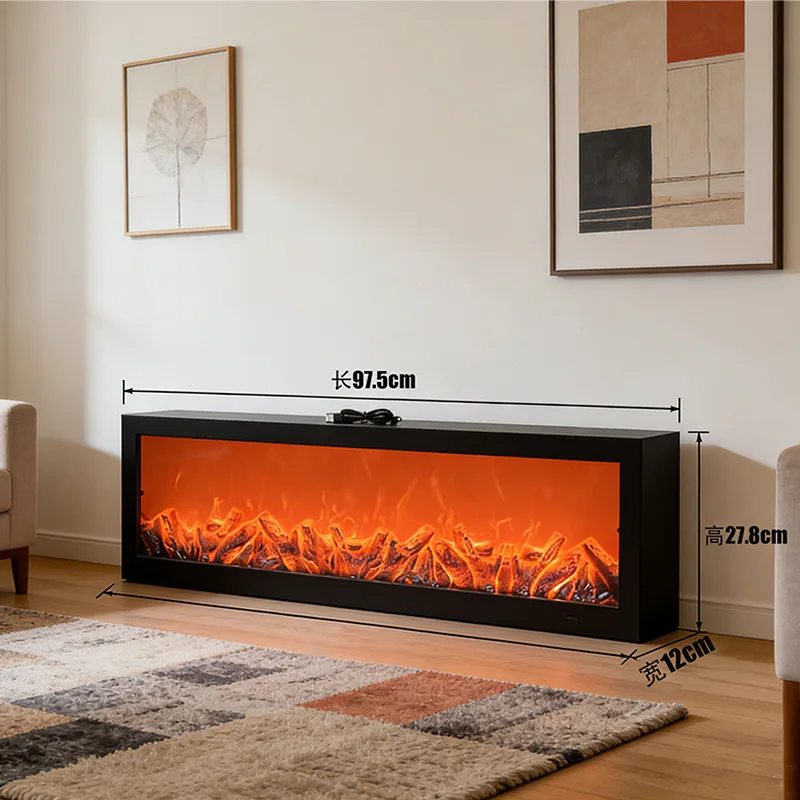 Realistic LED Electric Fireplace Simulated Flame Desktop Decorative Lamp Combined Cabinet Storage Decor for Home Living Room