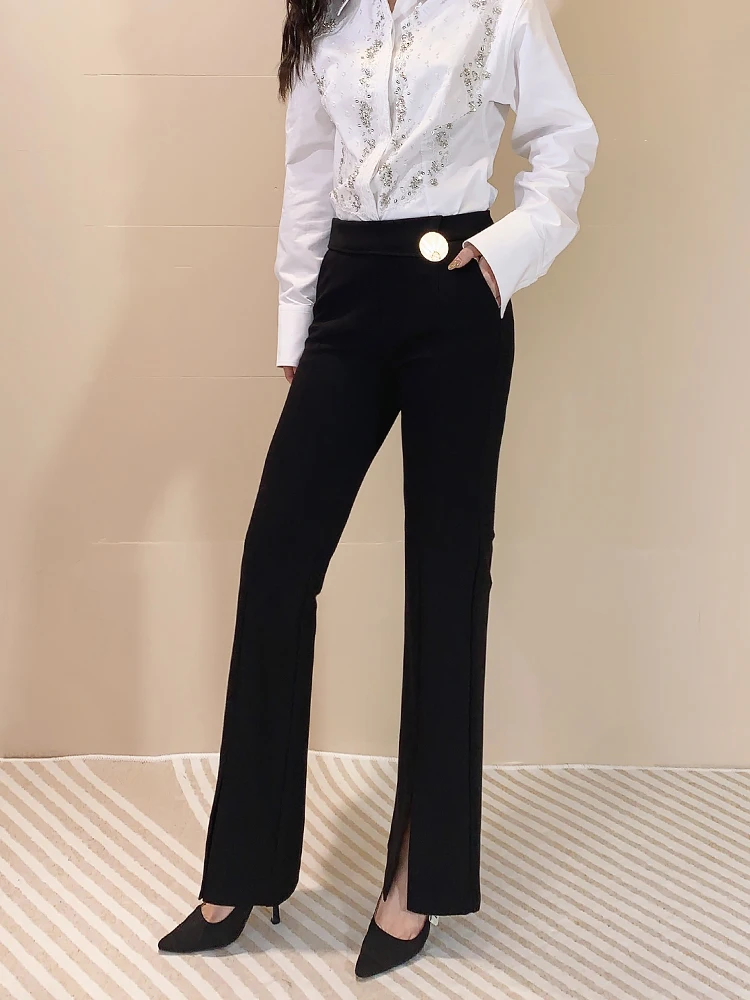 

Tangmi Home High Waist Flared Casual Pants Autumn Winter Women's Sle Slimming Long Leg Lengthening Suit Pants Nylon Rayon S...