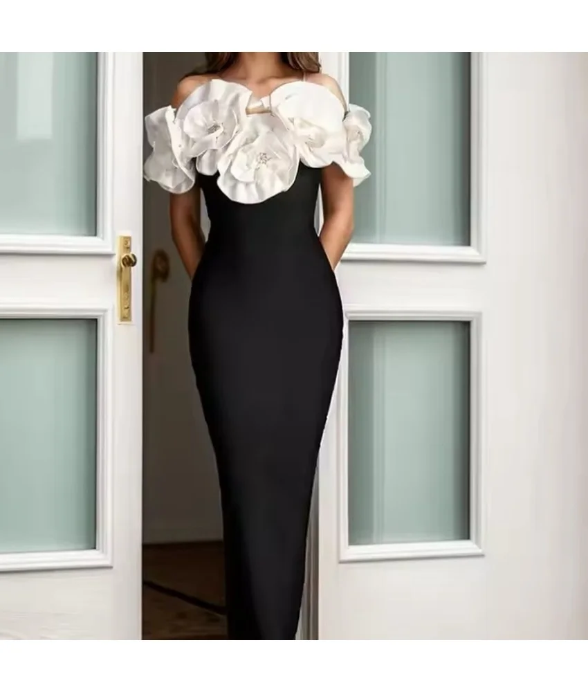 

Customized Graceful Jersey Straight Crystal 3D Flowers Evening Dress Fashion Boat Neck Short Sleeves Floor Length Prom Gowns