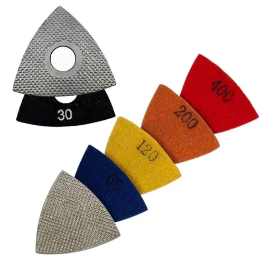 

3 Triangular Diamond Grinding/Polishing Pads for Oscillating Multi-Tools 30 60 120 200 400 Grit Black Durable High-Performance