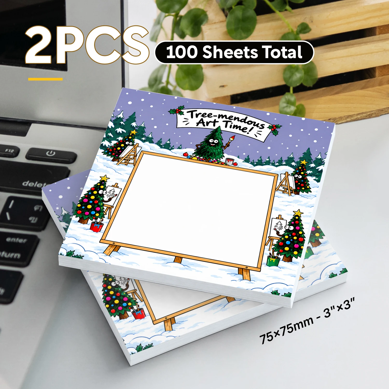 2PCS Christmas Tree Sticky Notes 100 Sheets Tree-mendous Art Time Memo Pads Holiday Office School Stationery