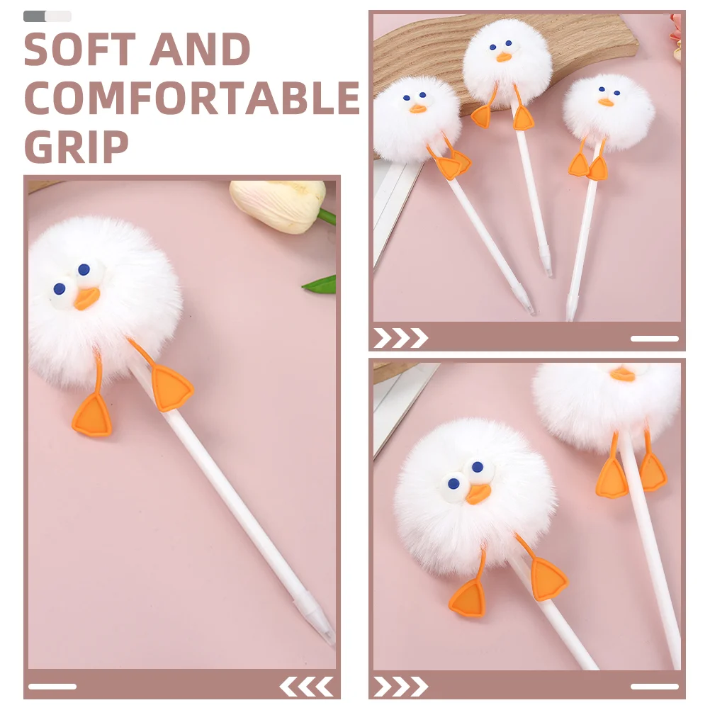 3 Pcs Duck Hair Ball Pen Fluffy Creative Ballpoint Plush Pens Office Signature Party Writing Grace Fuzzy