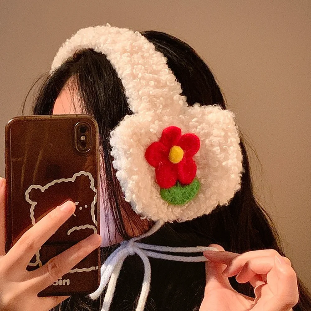 Cuffie protettive calde Scaldaorecchie da ciclismo in peluche Simpatiche coperture per le orecchie invernali Set di paraorecchie in peluche rosso per attività all'aperto Ciclismo