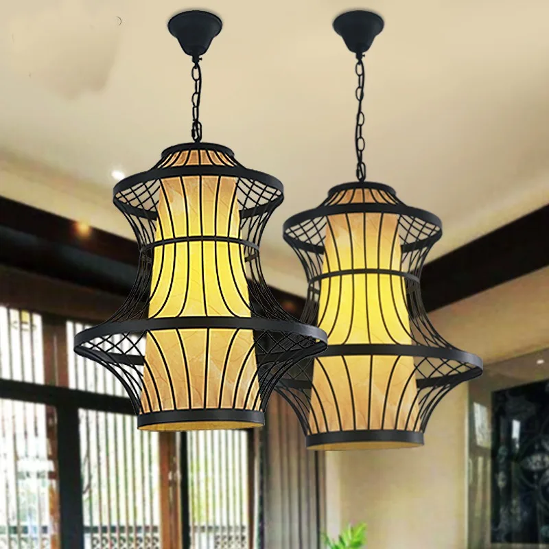 Novo lustre de gaiola de ferro forjado chinês, sala de estar, chá, restaurante, iluminação de corredor, móveis criativos, sala clássica