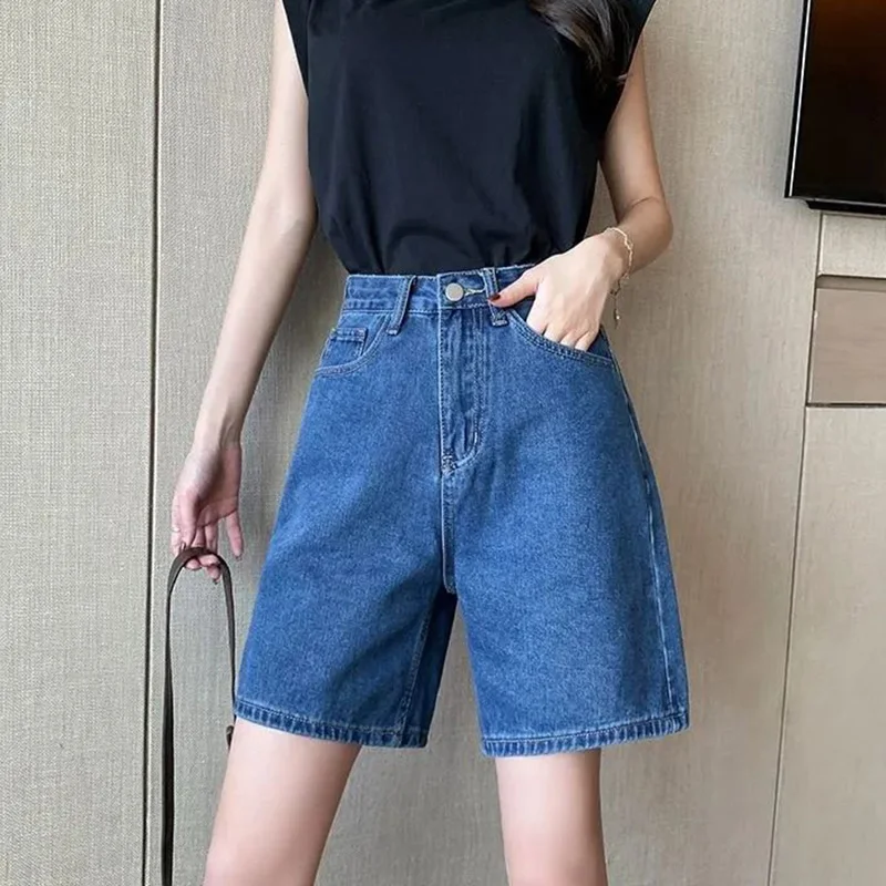 Summer Female Korean Leisure High Waist Jeans Lady Classic Solid Thin Denim Shorts Girls Retro Fashion Short Pants